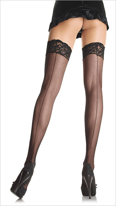Leg Avenue Bas Sheer Lace Top - Noir (S/M)