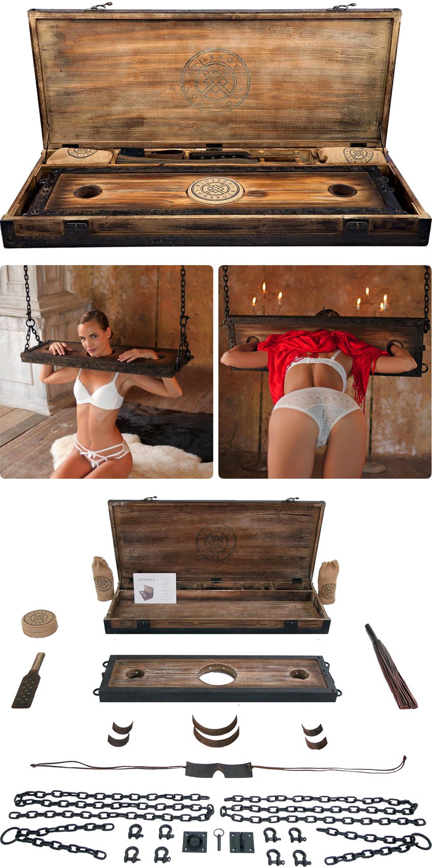 Lodbrock Schlossmeister pillory in wood and metal (+ accessories)