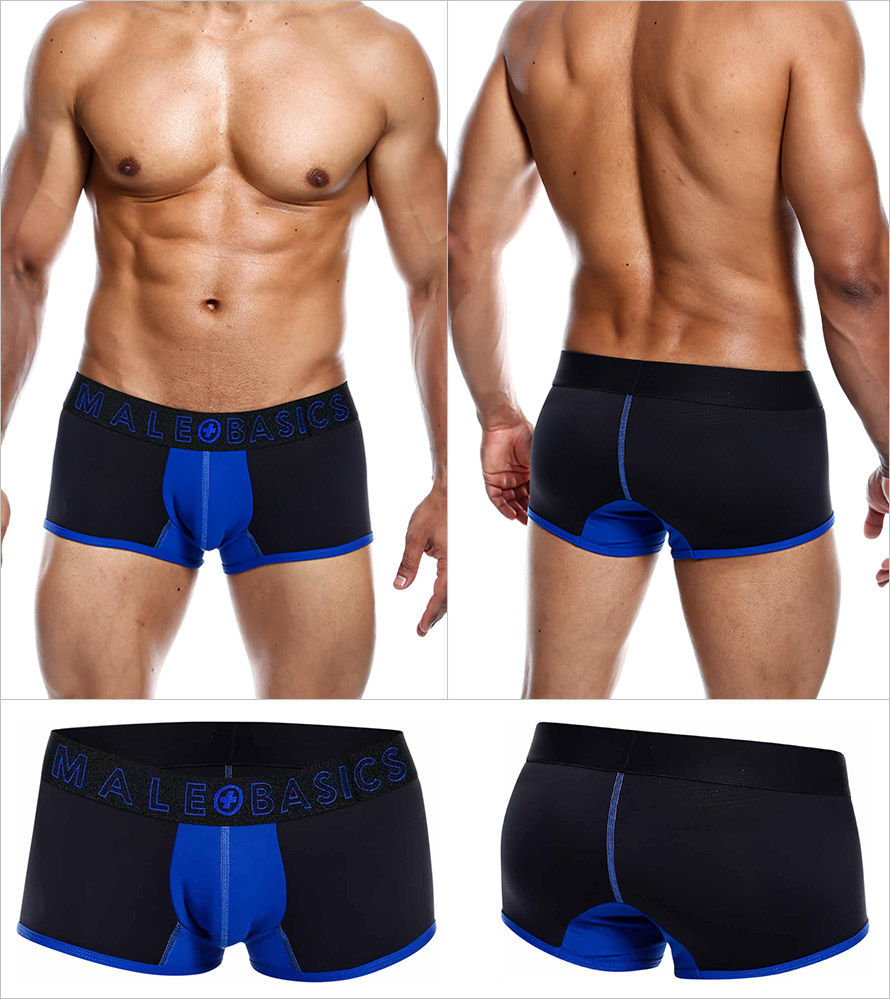 MaleBasics Boxer da uomo Neon Trunk - Nero e blu (M)