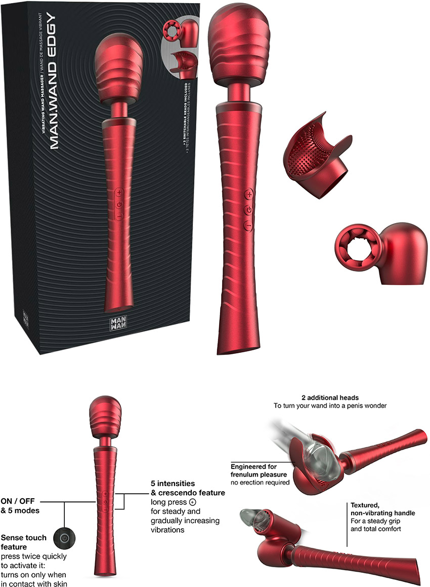 MAN.WAND EDGY Vibrierende Massage-Wand - Samtrot