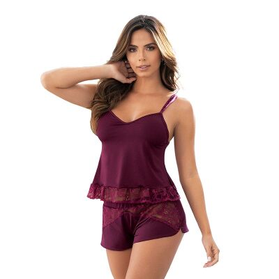 Mapalé 7396 | Ensemble pyjama sexy bordé de dentelle | Bordeaux