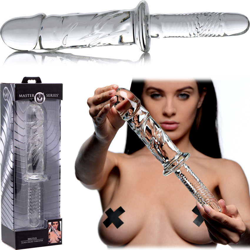 Master Series Brutus realistic glass dildo with handle