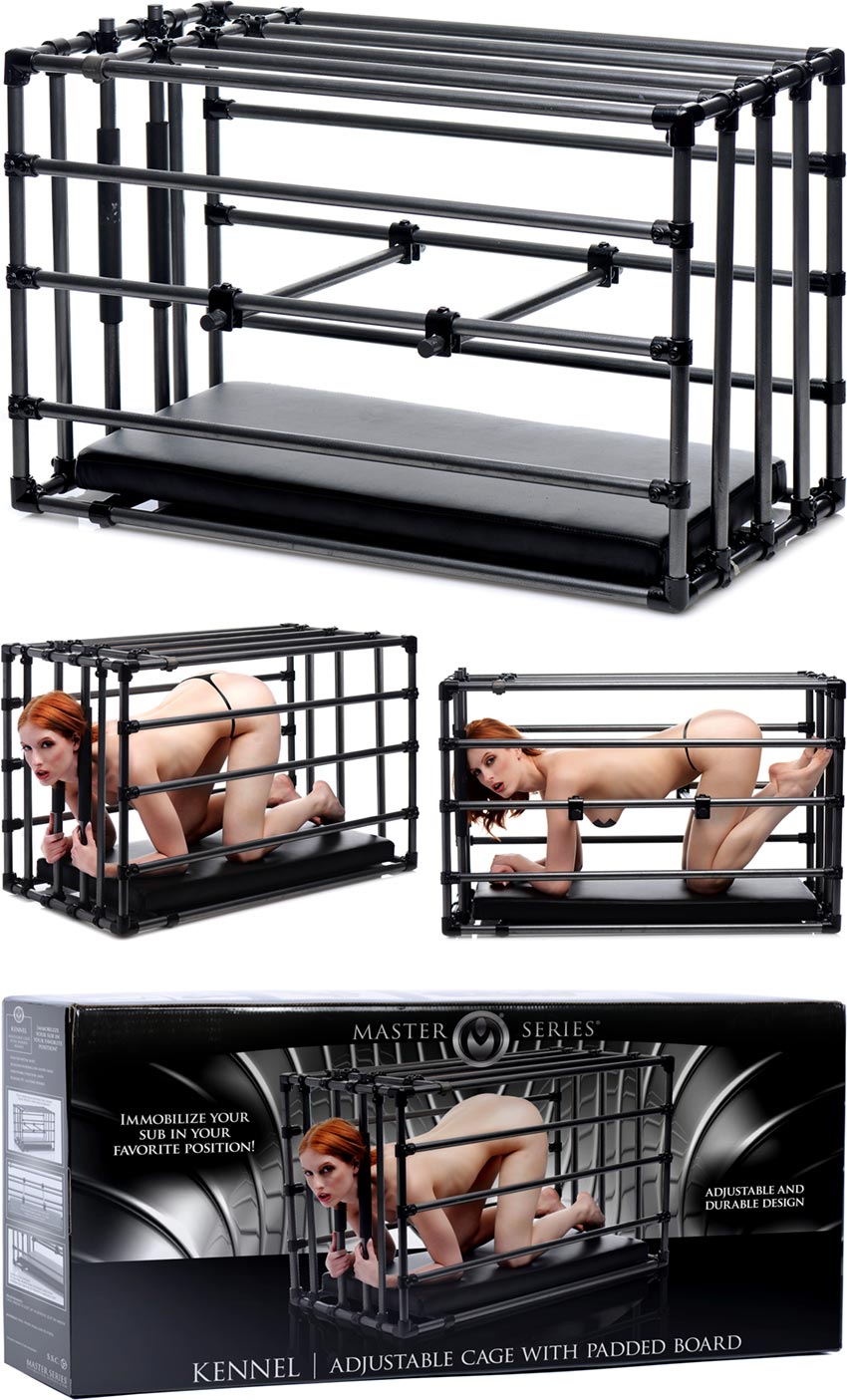 Master Series Kennel BDSM cage in steel with padded support