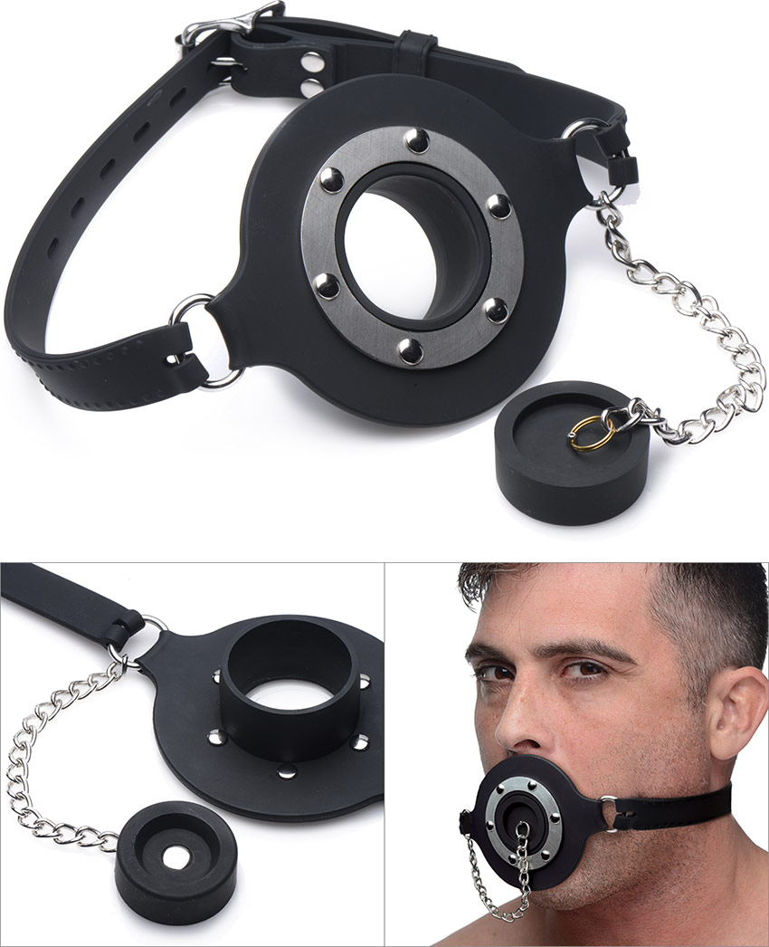 Master Series Silicone gag with pluggable mouth opening