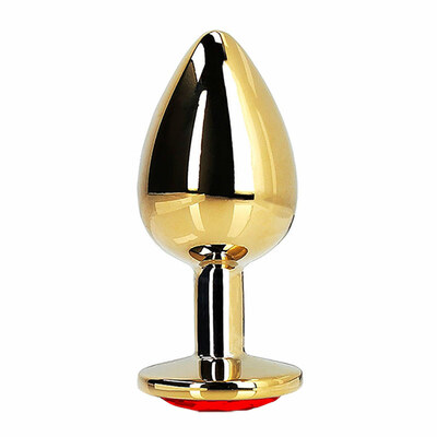 Ouch! Metal Butt Plug | Gold Plug mit Herz in rotem Kristall | Small