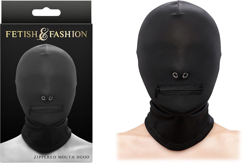 NS Novelties Fetish & Fashion Zippered Mouth Haube - 1 Öffnung - Schwarz