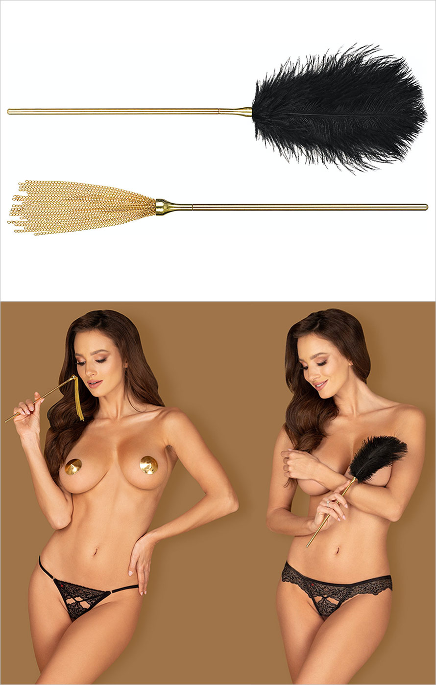 Obsessive A754 feather tickler & whip - Black and golden