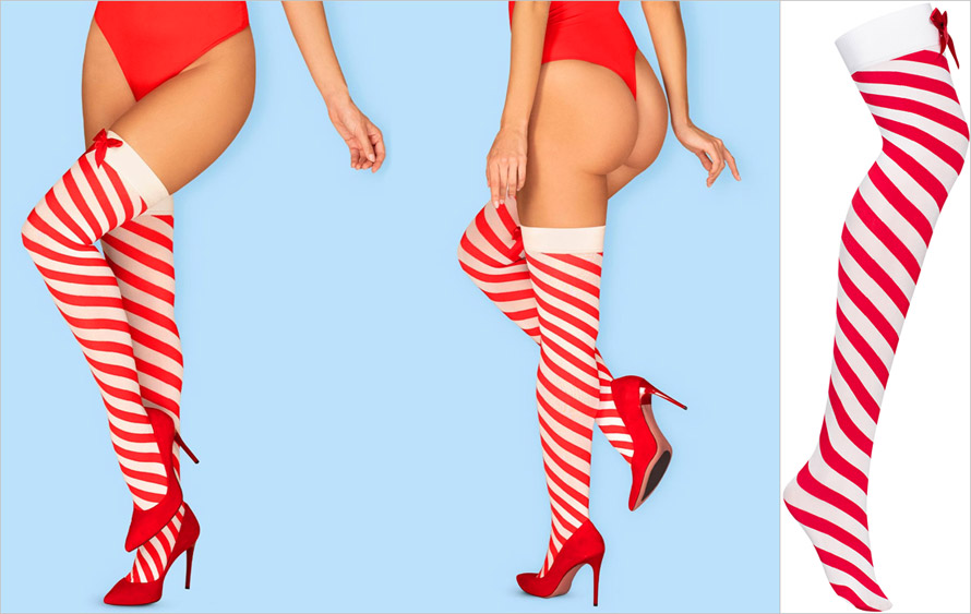 Obsessive Kissmas Christmas stockings - Red & white (S/M)