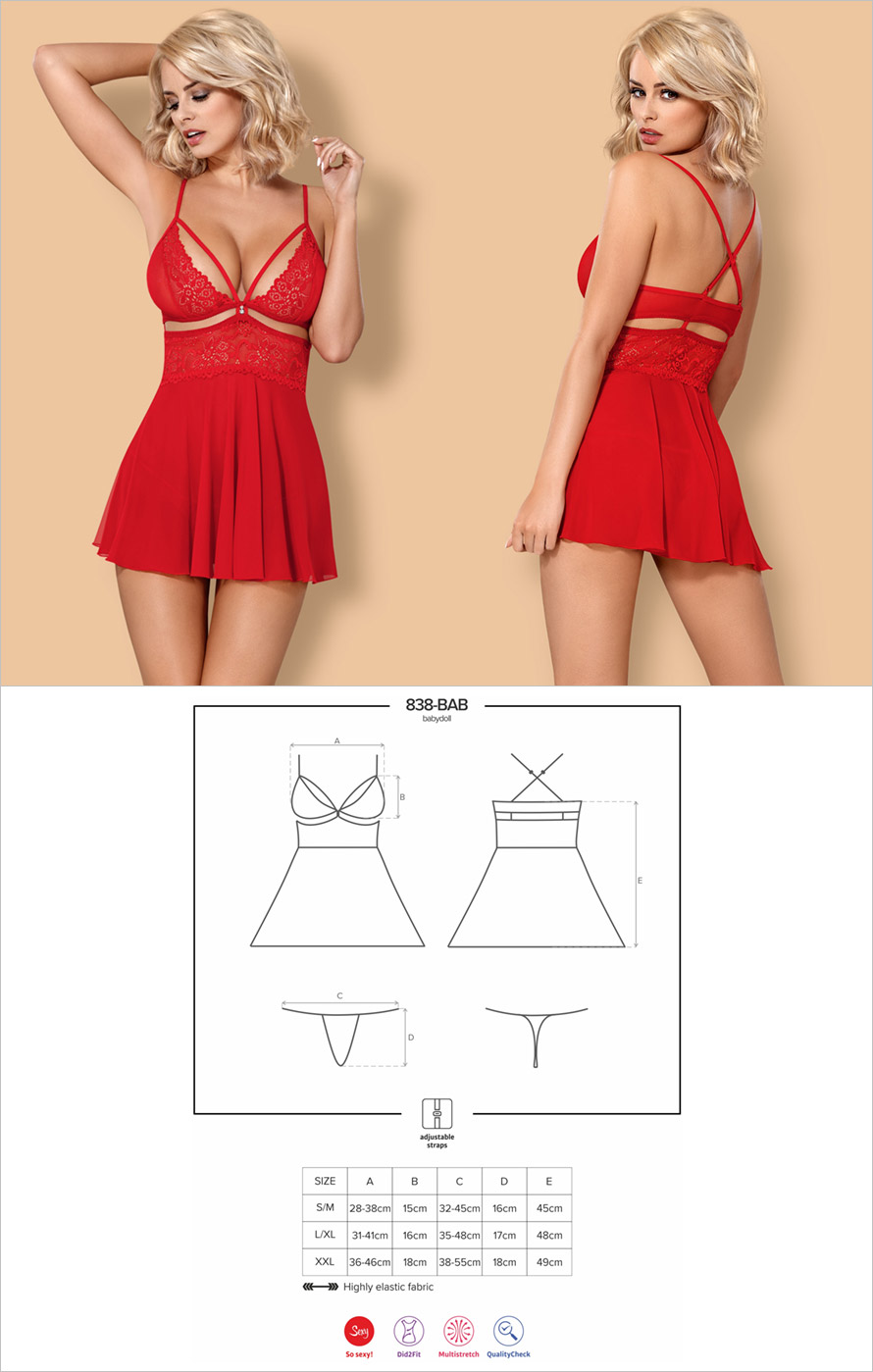 Obsessive 838 Chemise & Thong - Red (L/XL)