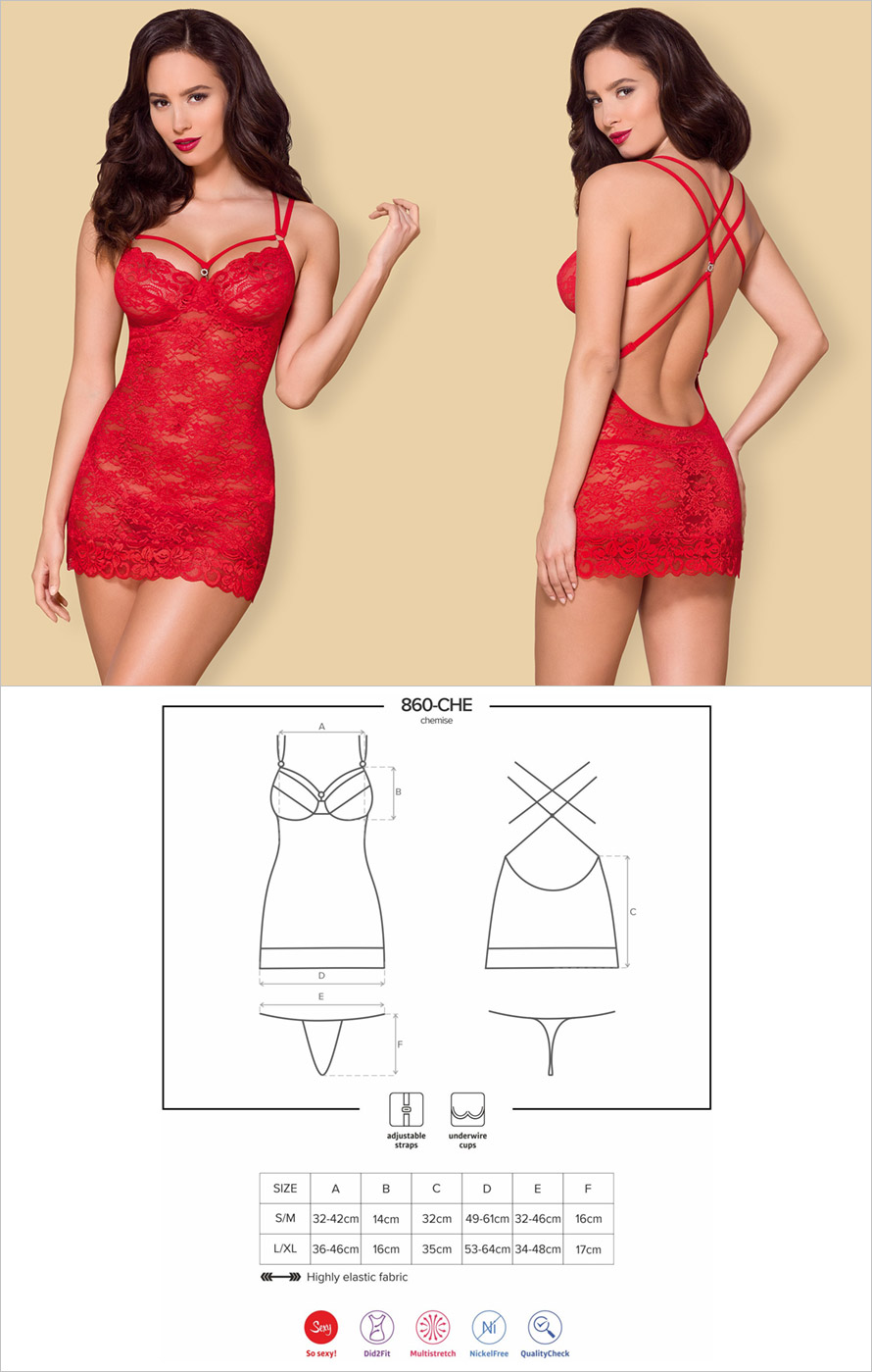 Obsessive 860 Chemise & Thong - Red (S/M)