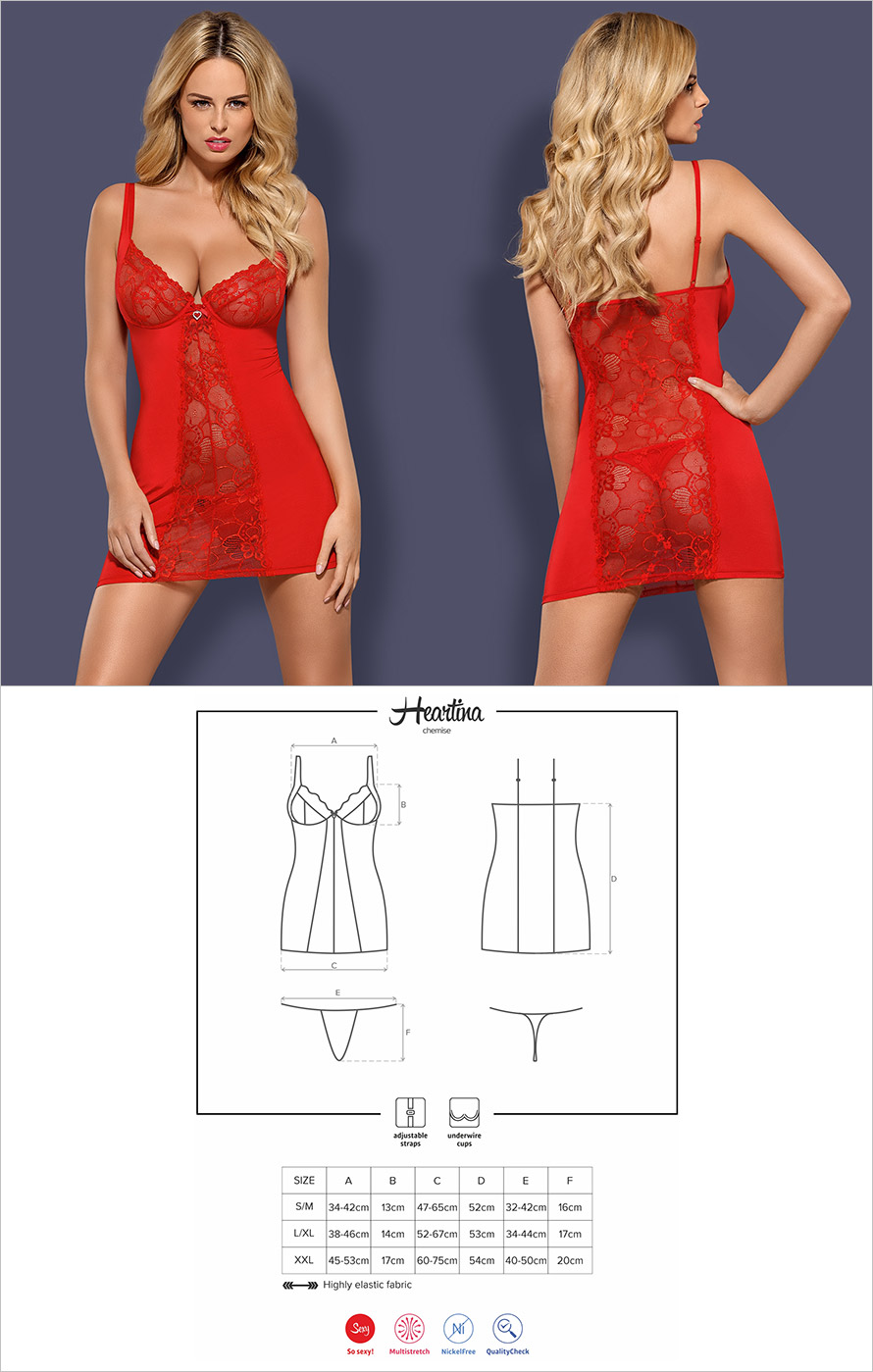 Obsessive Heartina Chemise & Thong - Red (S/M)
