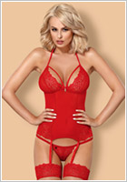 Obsessive 838 Corset & Thong - Red (S/M)