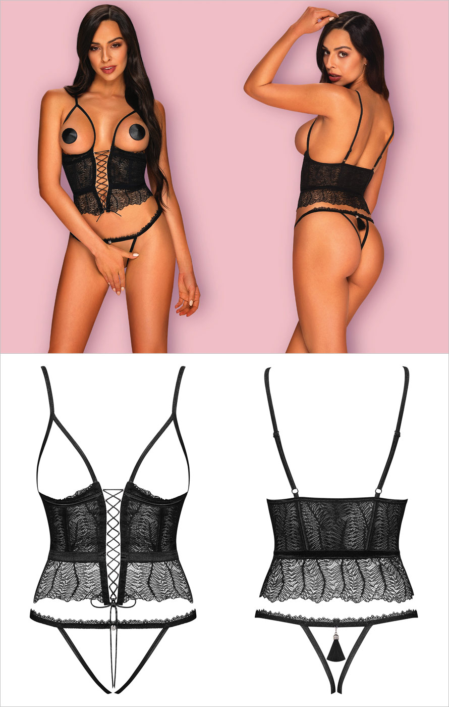 Obsessive Romanesa Corset & Thong - Black (S/M)