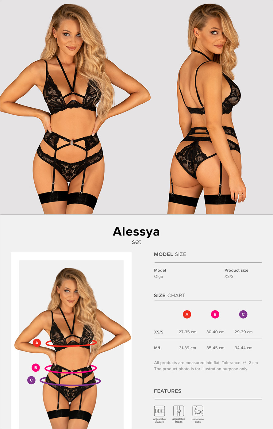 Obsessive Alessya Set - 3 pcs - Black (XS/S)
