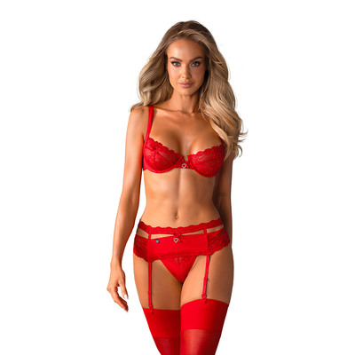 Obsessive Heartina | Ensemble sensuel de couleur rouge - 3 pces