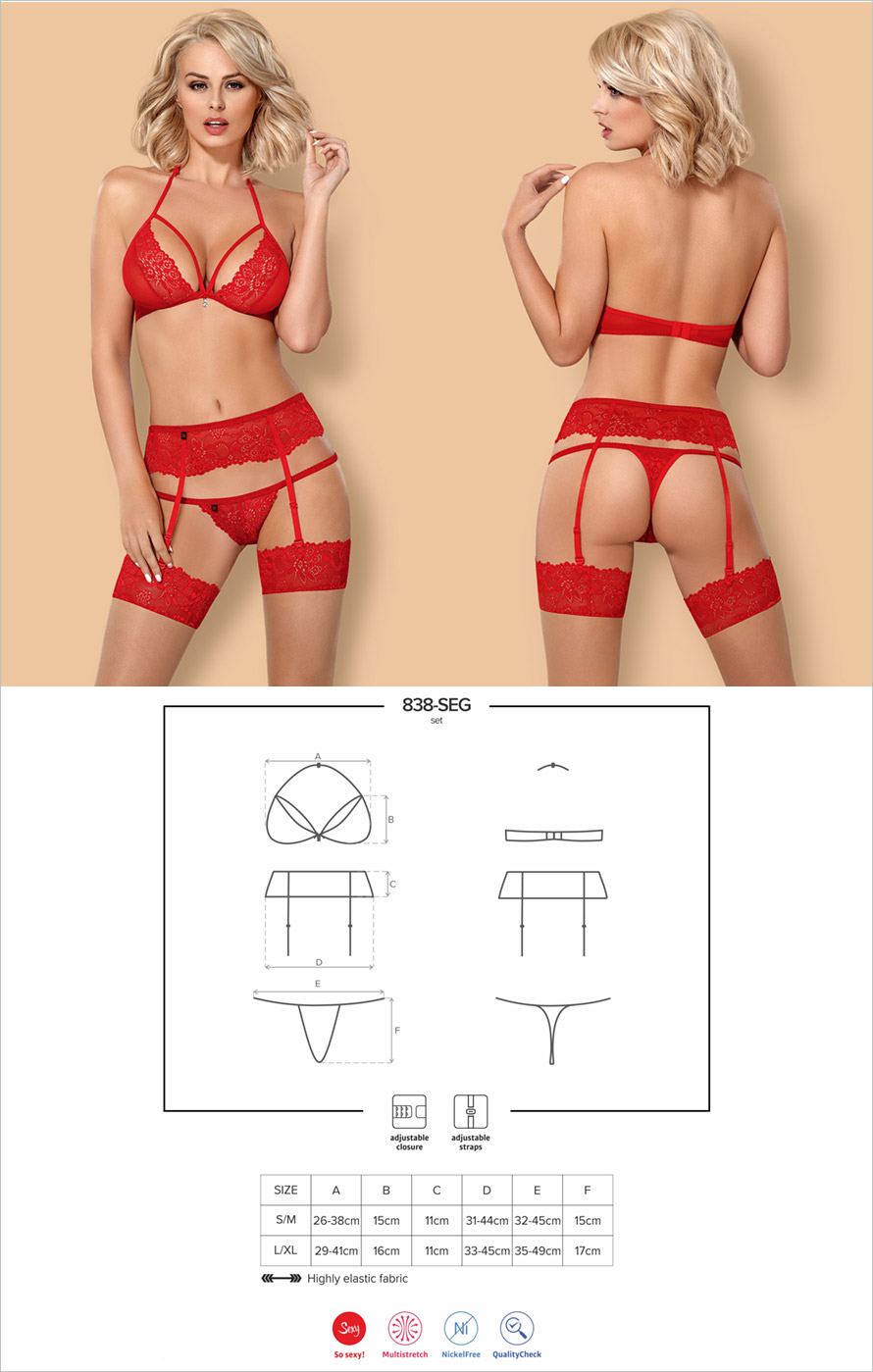 Obsessive 838 Set mit Strumpfgrtel - Rot (S/M)
