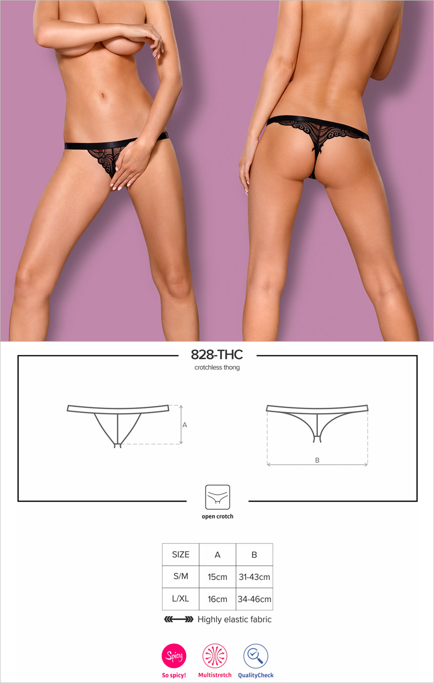 Obsessive 828 crotchless Thong - Black (S/M)