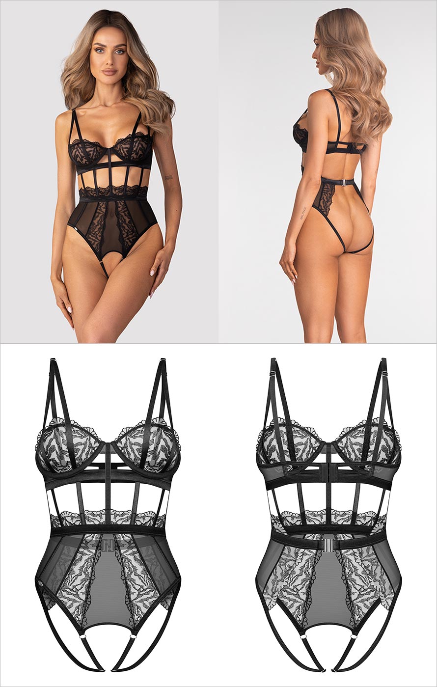 Obsessive Hersis offener Teddy - Schwarz