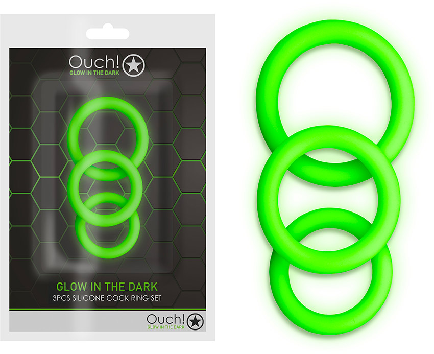Ouch! penis rings in glow-in-the-dark silicone (3 rings)