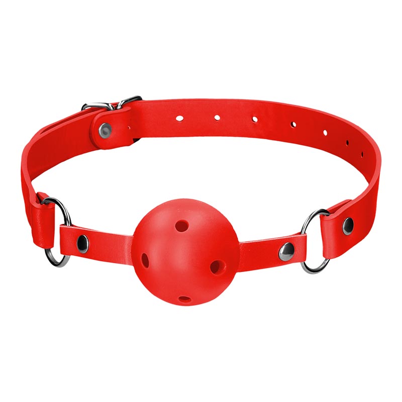 Bâillon-boule troué avec sangles en cuir Ouch! - Rouge