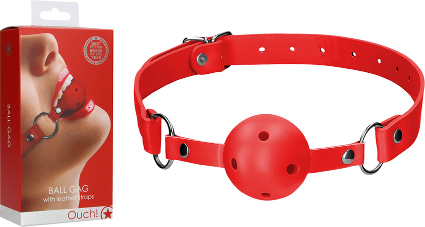 Ouch! Breathable Ball Gag with leather straps - Red