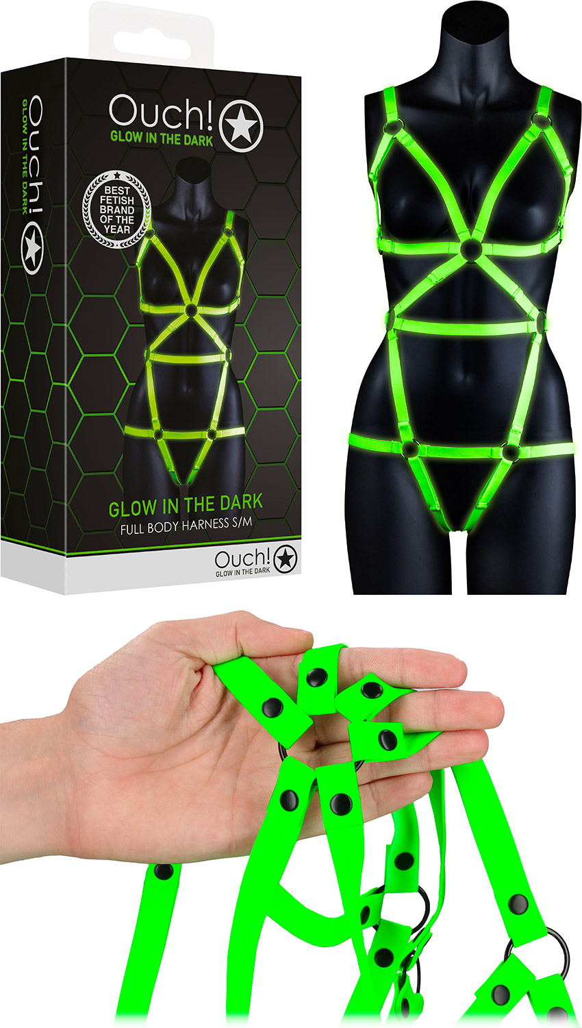 Ouch! glow-in-the-dark harness - Green (S/M)