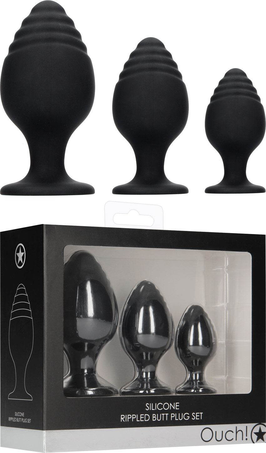 Ouch! set of butt plugs Rippled Butt Plug - Black (3 butt plugs)