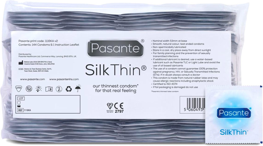 Pasante Silk Thin - Préservatif ultra-fin (144 Préservatifs)
