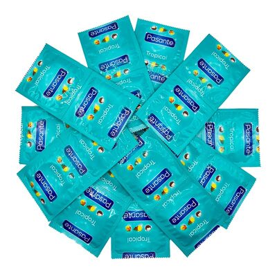 Pasante Tropical | Packung mit 144 bunten und aromatisierten Kondomen