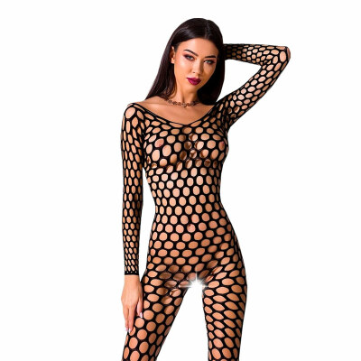 Passion BS077 | Bodystocking en résille douce avec ouverture coquine