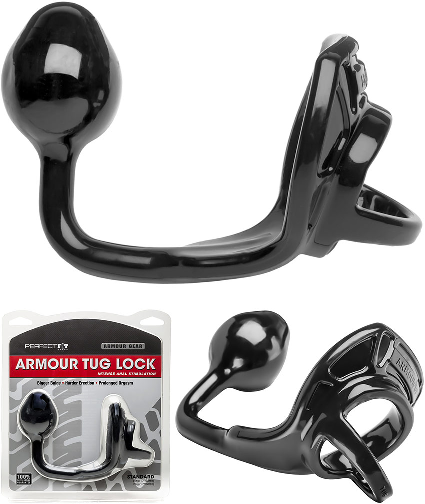 Doppio anello per pene e plug PerfectFit Armour Tug Lock