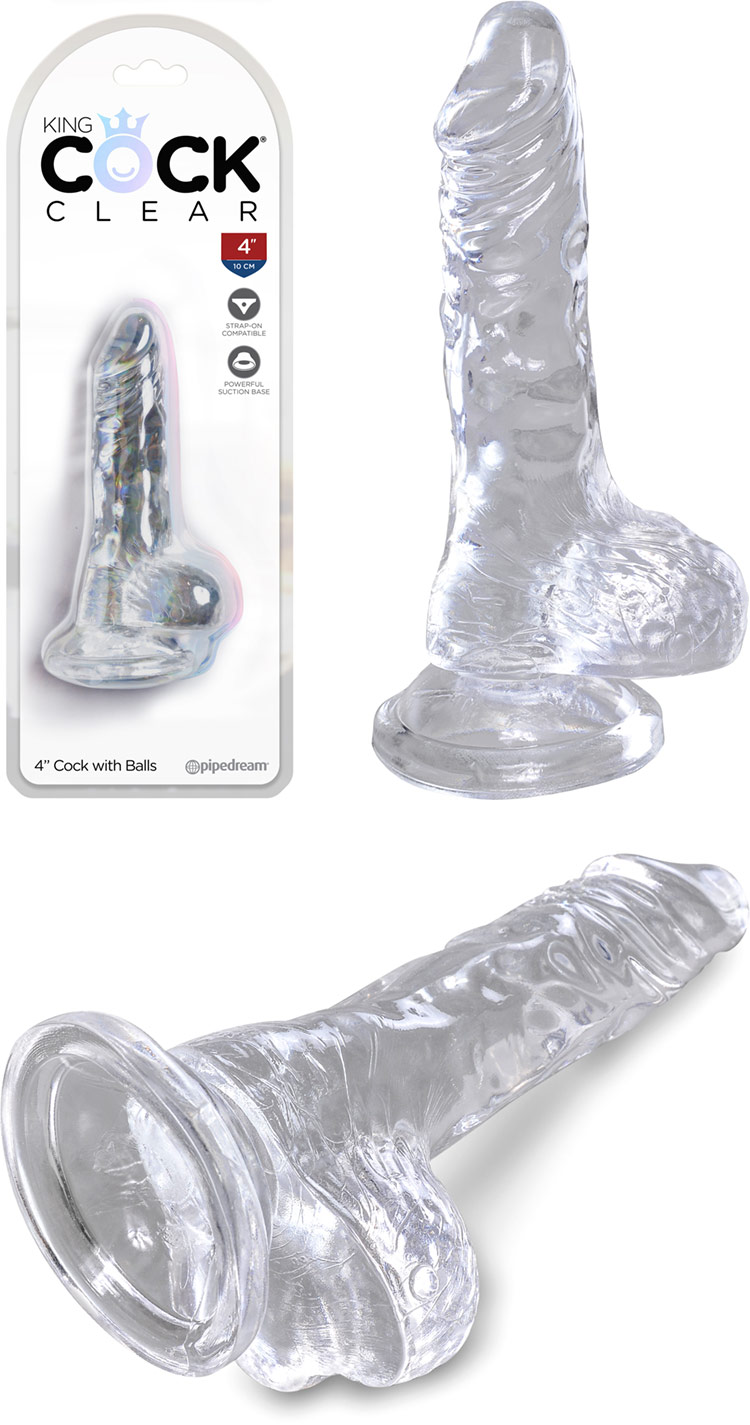 King Cock realistic dildo with testicles - 9 cm - See-through