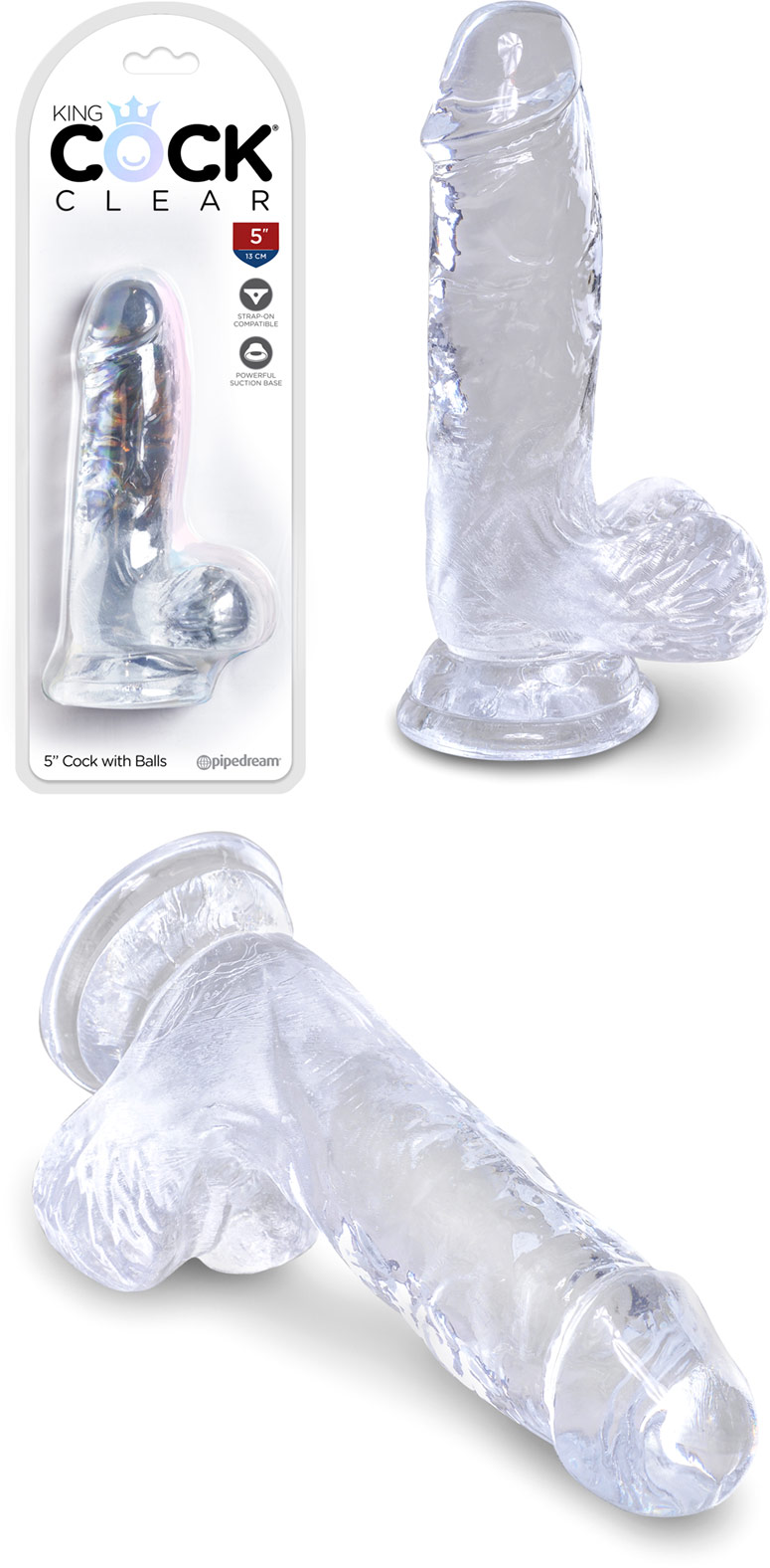 Dildo realistico King Cock con testicoli - 11 cm - Trasparente
