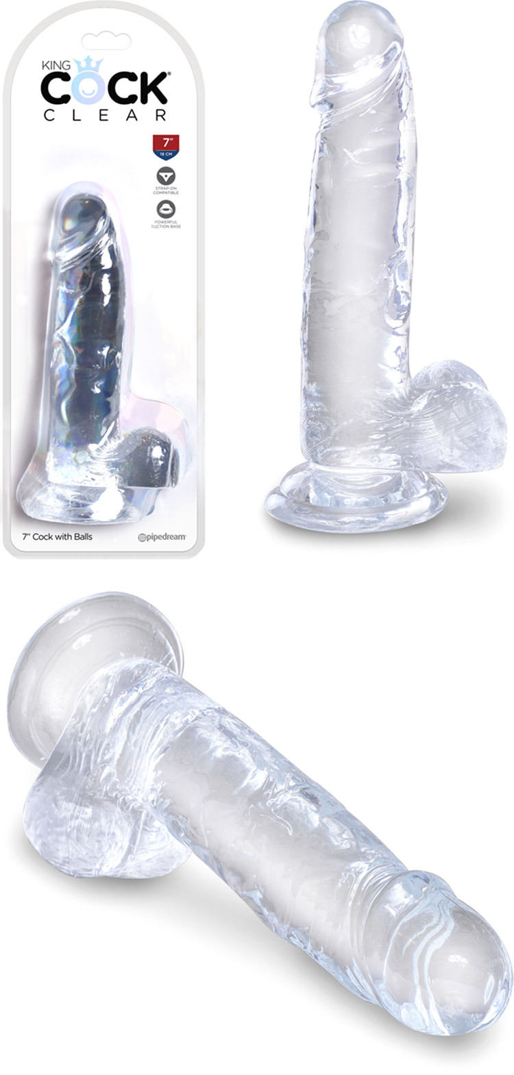 King Cock realistic dildo with testicles - 15 cm - See-through