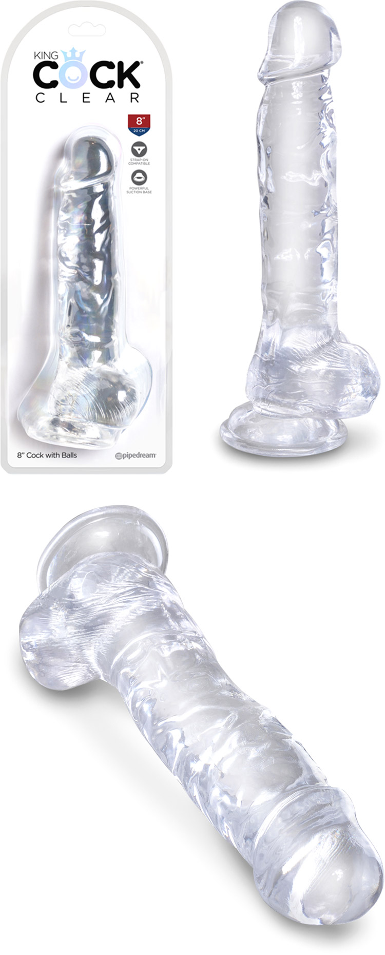 King Cock realistic dildo with testicles - 18 cm - See-through