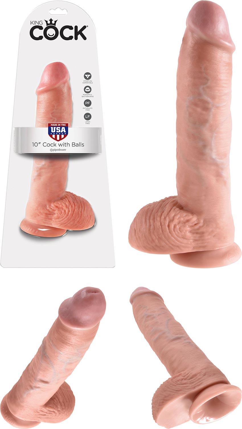 Dildo réaliste King Cock RealDeal avec testicules - 20 cm - Beige