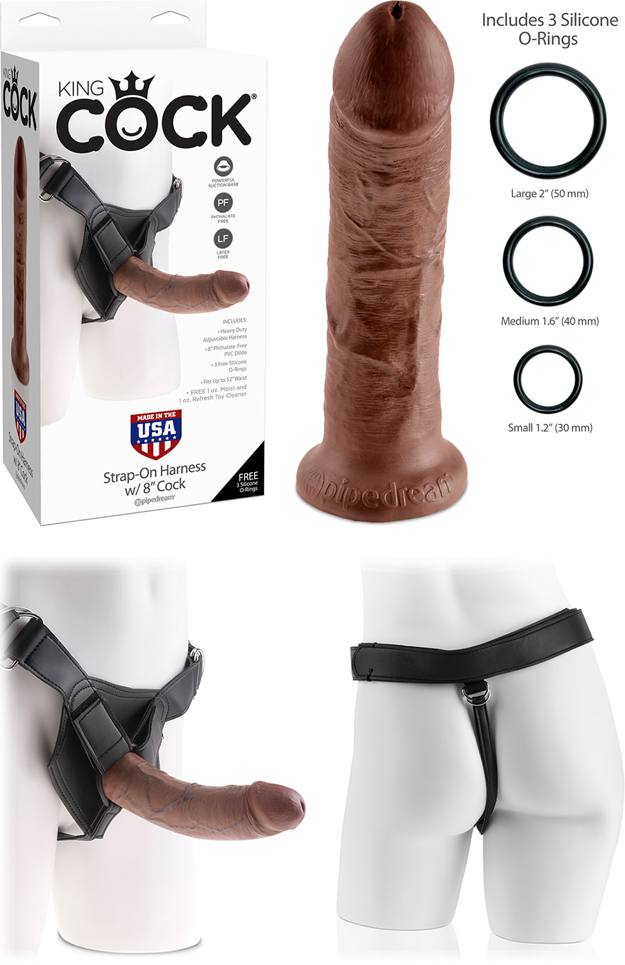 King Cock Harness with realistic Dildo - Brown - 19 cm