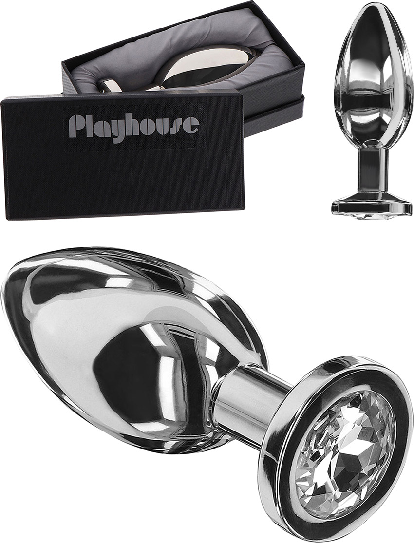 Playhouse weighted butt plug in steel with crystal - Transparent (L)