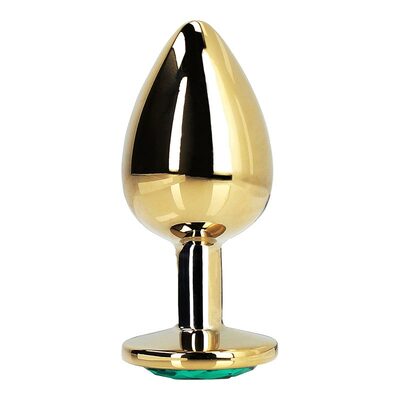 Ouch! Metal Butt Plug | Analplug aus goldfarbenem Metall mit grünem Kristall | Medium