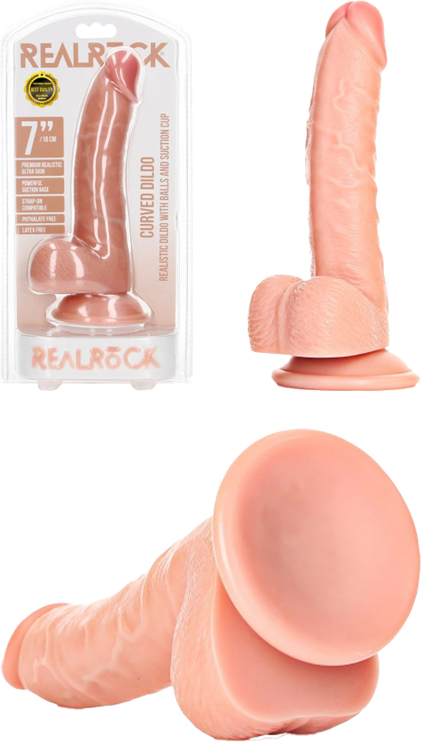 Dildo réaliste avec testicules et ventouse RealRock - 15 cm - Beige