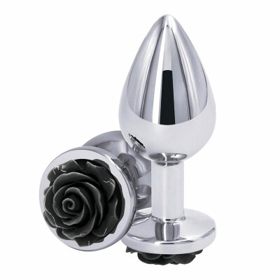 NS Novelties Rear Assets | Silberner Analplug mit schwarzer Rose