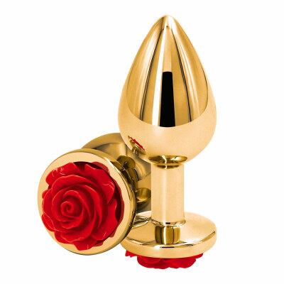 NS Novelties Rear Assets | Plug doré et décoré d'une rose rouge
