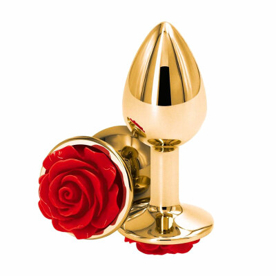 NS Novelties Rear Assets | Kleiner und goldener Plug verziert mit einer roten Rose