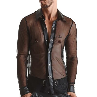 Regnes Fetish Planet Cesare | Chemise en maille noire effet mouillé