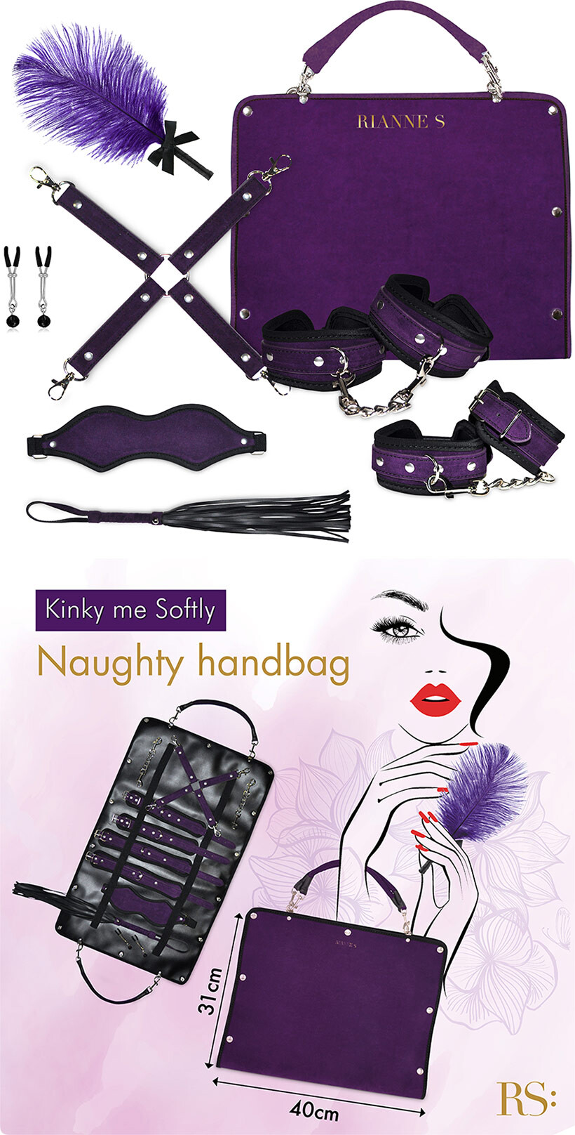 Rianne S Kinky Me Softly Tasche mit Bondage Accessoires - Violett
