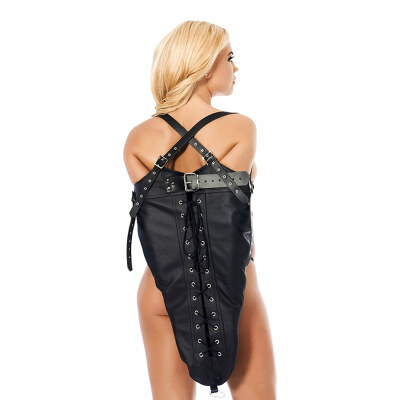 Camisole de force en cuir - Contrainte de bondage pour bras - Noir