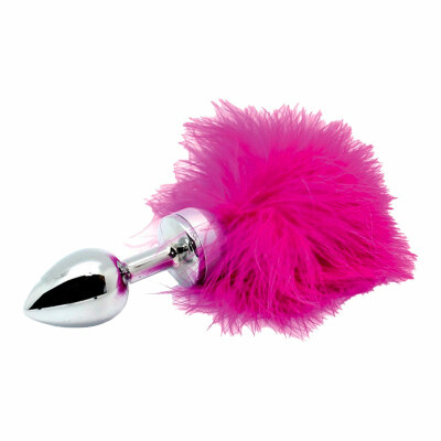 Analplug aus Edelstahl mit rosa Federn