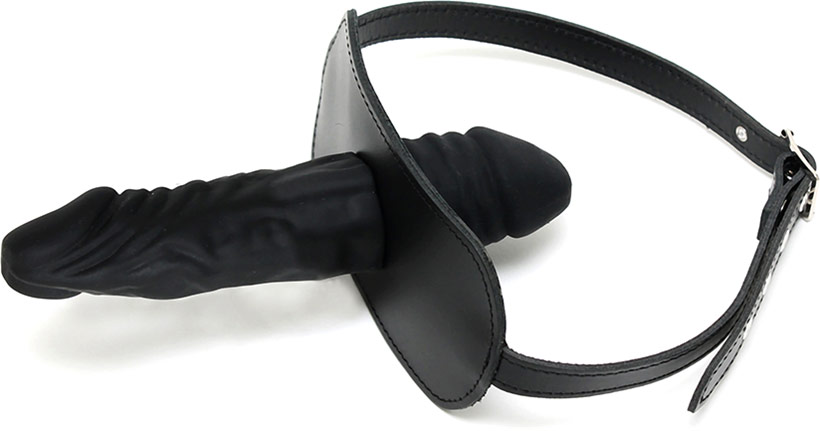 Leather gag with 2 removable dildos