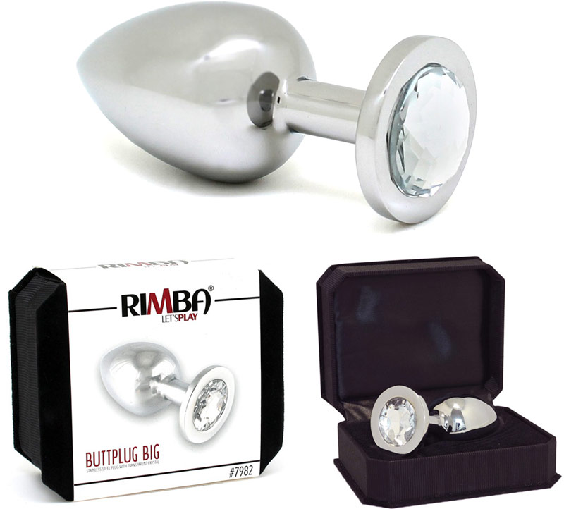 Stainless Steel Butt Plug with Crystal - Transparent (L)