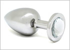 Stainless Steel Butt Plug with Crystal - Transparent (L)